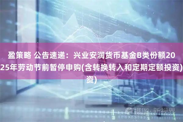 盈策略 公告速递:兴业安润货币基金B类份额2025年劳动节前暂停申购(含转换转入和定期定额投资)